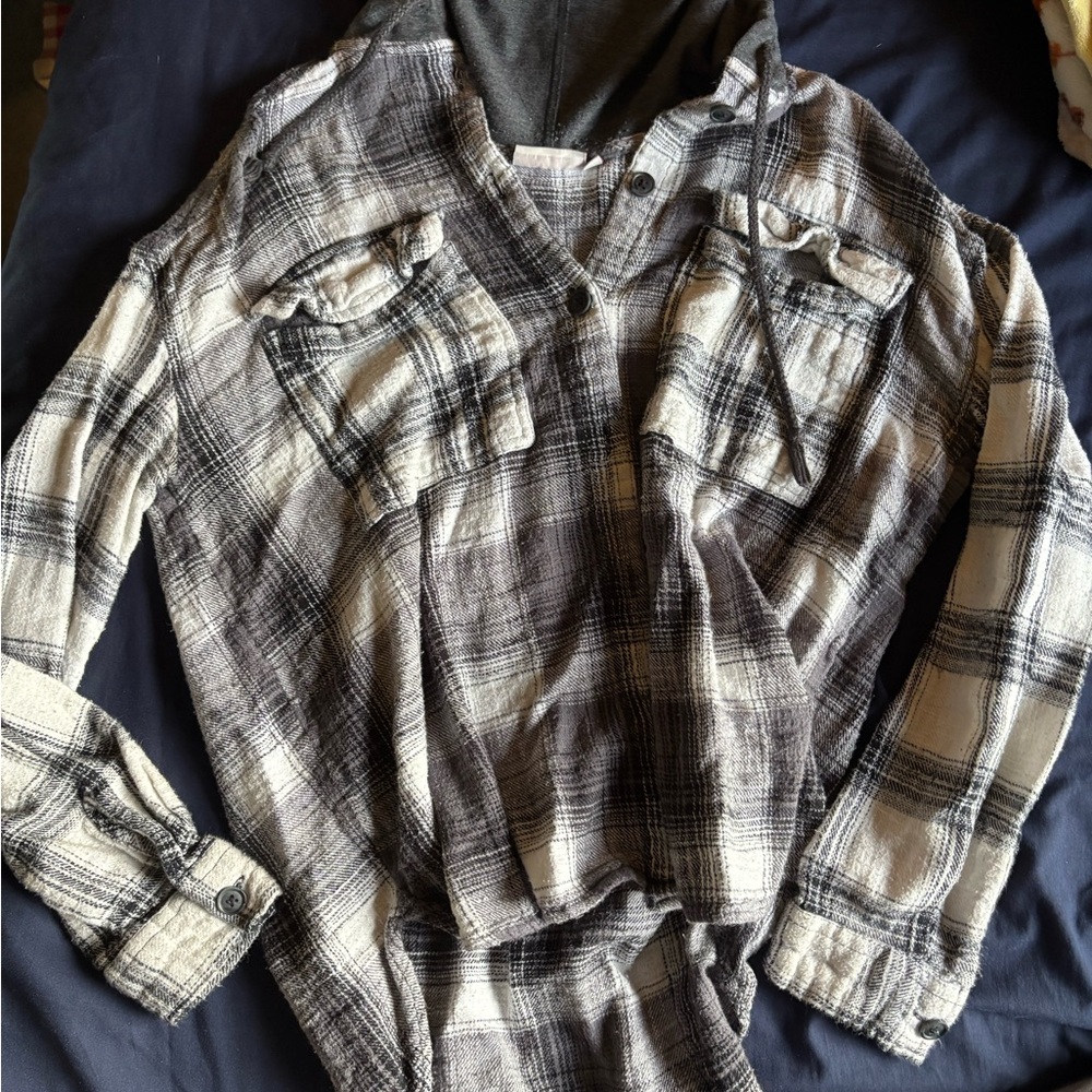 SO Black and White Checkered Hooded flannel